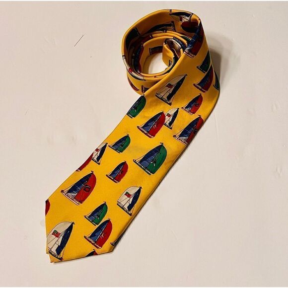 Lands End 100% Silk Tie Sailboat Vintage - Picture 1 of 4